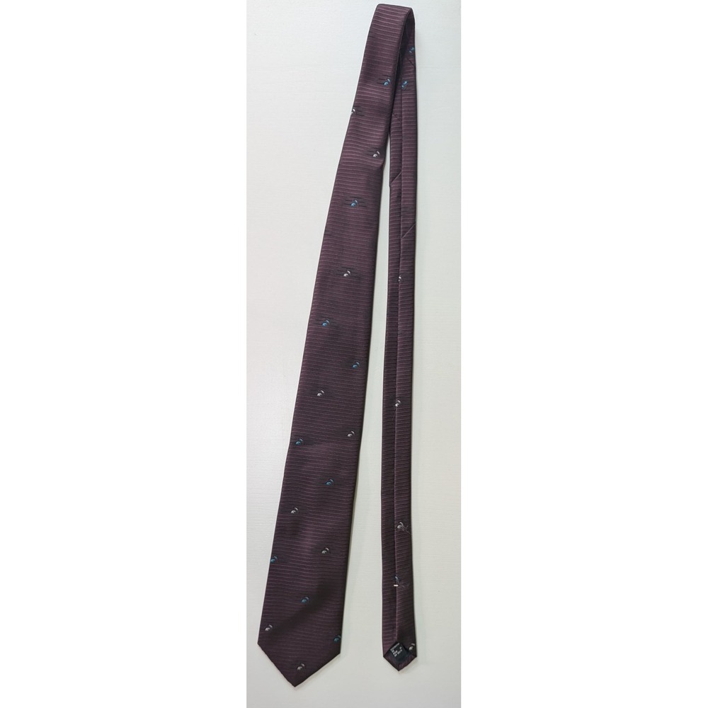 Italianissimo Mens Tie Burgundy Plum Ribbed Blue Micro Geometric Pattern